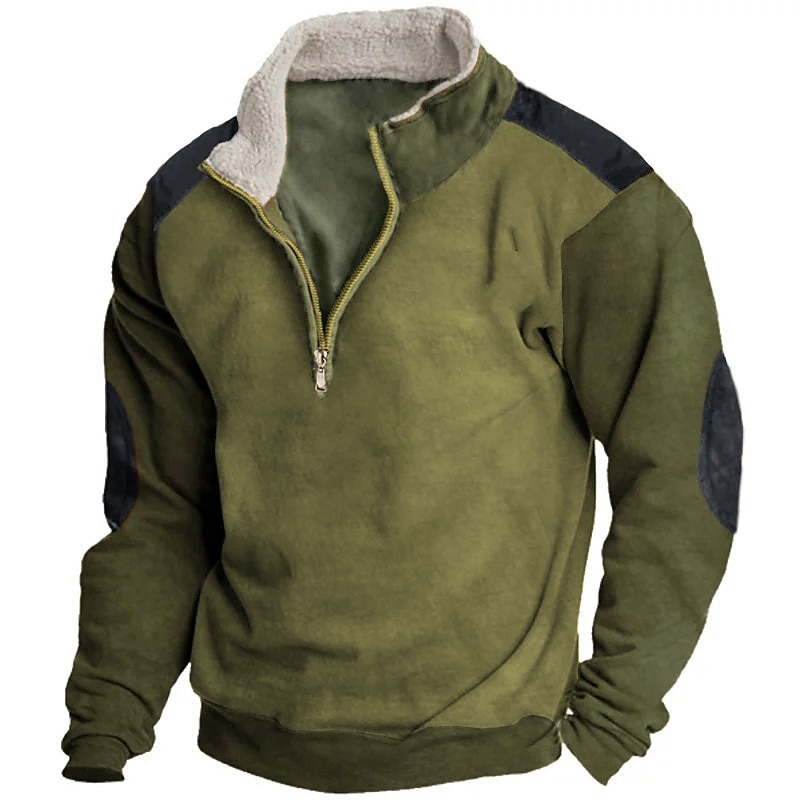 Men's Sweatshirt Zip Sweatshirt Tactical Green Gray Half Zip Color Block Patchwork Sports & Outdoor Daily Holiday Polyester Vintage Casual Thin fleece Fall & Winter Clothing Apparel Hoodies3