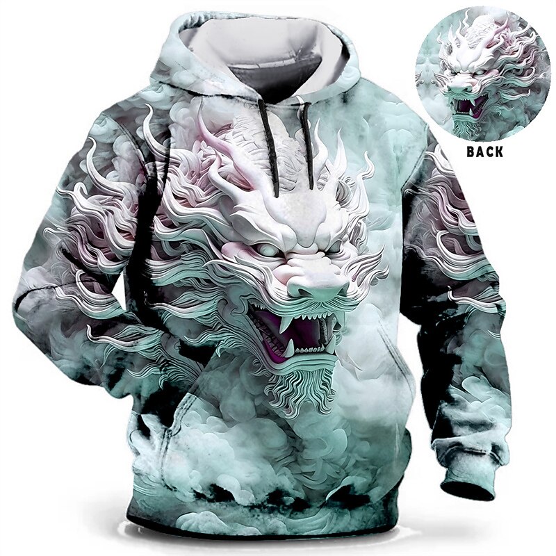 Men's Animal Graphic Prints Hoodie Hoodies Sweatshirt Daily Classic Long Sleeve Hooded Holiday Going out Streetwear Blue Green Print Spring & Fall Designer3