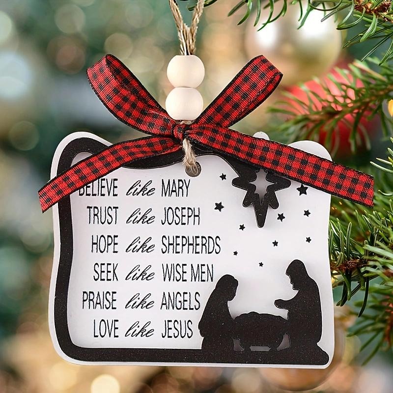 Christmas Nativity Scene Ornaments Believe Like Mary, Trust Like Joseph, Hope Like Shepherds, Seek Like Wise Men, Love Like Jesus Ornament ,Round Wooden Jesus Sign Nativity Ornaments2