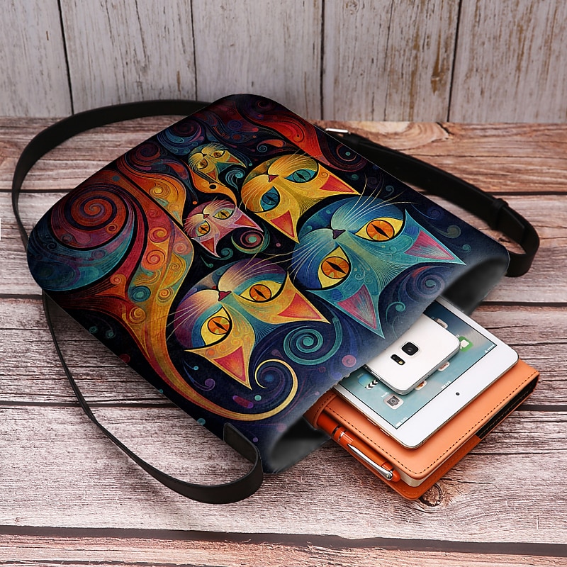 Artistic Cat Print Crossbody Bag – Vibrant Abstract Design Women's Shoulder Bag for Daily Use and Gifting4