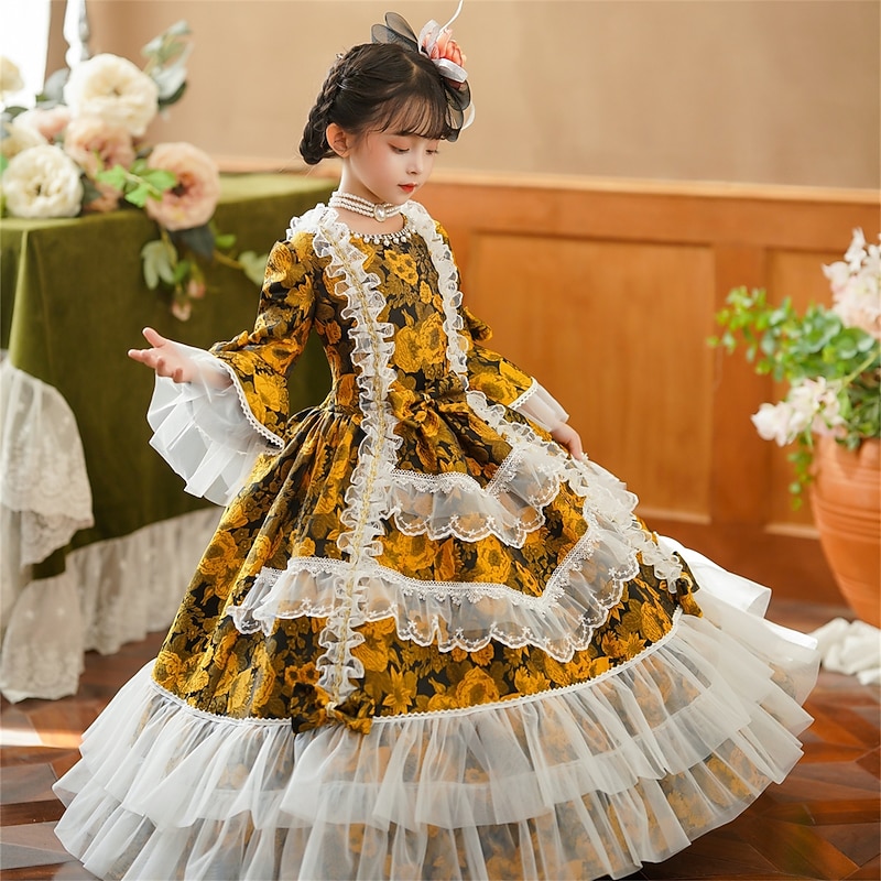 Gothic Rococo Vintage Inspired Dress Party Costume Masquerade Princess Shakespeare Solid Color Ball Gown Fancy Dress Girls' Royal Halloween Carnival Children's Day Wedding Party Wedding Guest Child's3