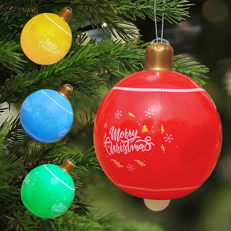 24 Inch Light Up Christmas Inflatable Ball with Light, Huge Large Christmas Ornaments Outdoor Decoration, Xmas Blow Up PVC Ball for Christmas Decor Outdoor Garden, Colorful Christmas Tree Balloon4