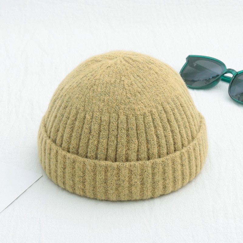 Men's Beanie Hat Fisherman Beanie Trawler Beanie Watch Cap Beanies Light Yellow Black Cotton Sports Travel Roll up Edge Outdoor Vacation Plain Windproof Warm2