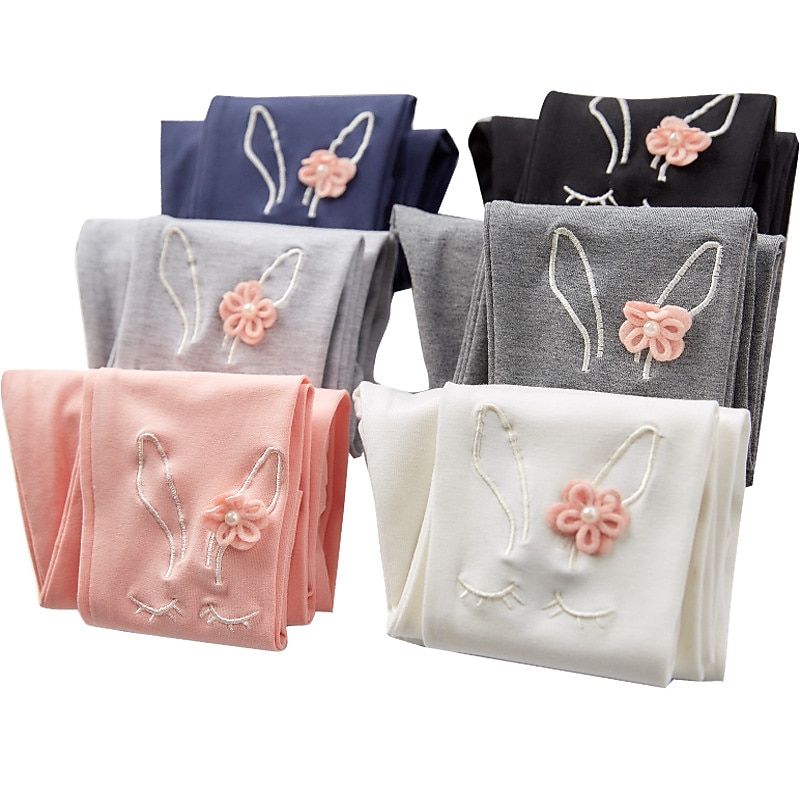 Kids Girls' Leggings Solid Color Active Ruched School Cotton 3-7 Years Spring Black White Pink2