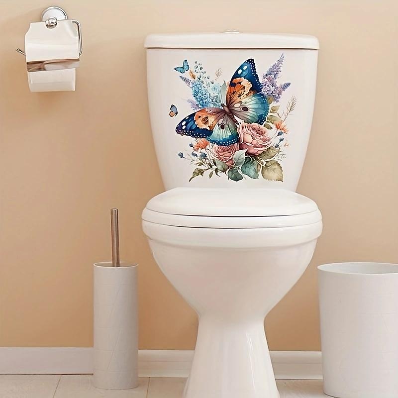 Floral Butterfly Toilet Seat Decal, Waterproof Self-adhesive Bathroom Decoration Decal, Bathroom Decoration Sticker, Home Decor4