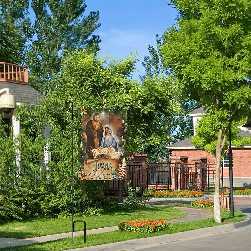 Jesus Is The Reason For The Season Garden Flag, Jesus Garden Flag Banner, Double Sided Jesus Vertical Flag for Outside, Farmhouse Yard Outdoor Christmas Decor4