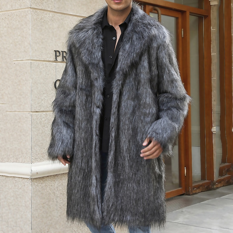 Men's Winter Coat Winter Jacket Faux Fur Coat Outdoor Daily Wear Warm Pocket Fall Winter Plain Fashion Streetwear Lapel Regular Black White Yellow Brown Light Grey Jacket