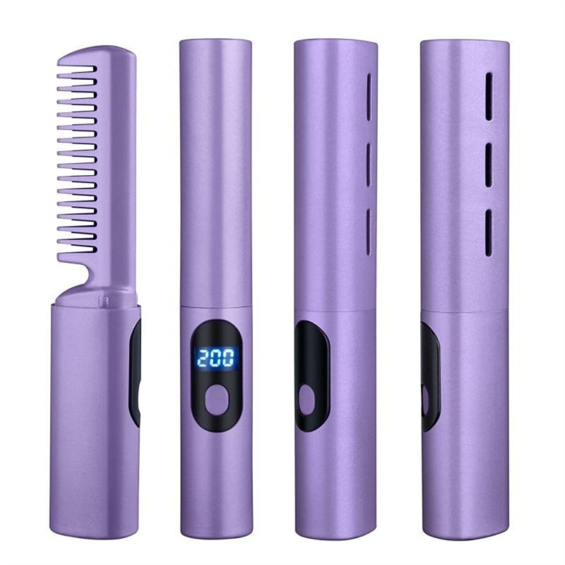 2IN1 Lazy Hair Straightener Wireless Hair Hot Comb Mini USB Rechargeable Straightener Curly Hair Stick Fast Heating Straightening Brush for Home Trave-1PC2