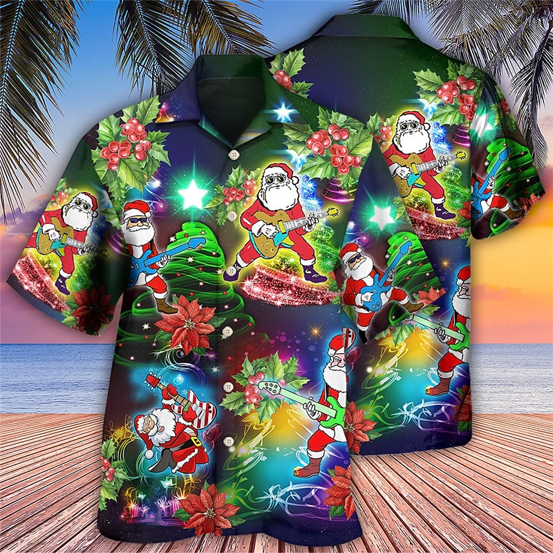 Christmas Men's Funny Christmas Printed Shirts Santa Claus Tree Casual Hippie Outdoor Street Fall Turndown Short Sleeve Purple S M L Shirt2