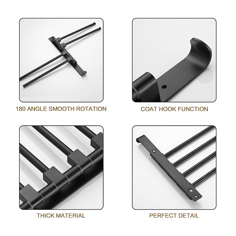 Towel Bar Robe Hook Bathroom Shelf Foldable Multilayer New Design Contemporary Modern Aluminum Metal 1PC - Bathroom 4-towel bar Wall Mounted2