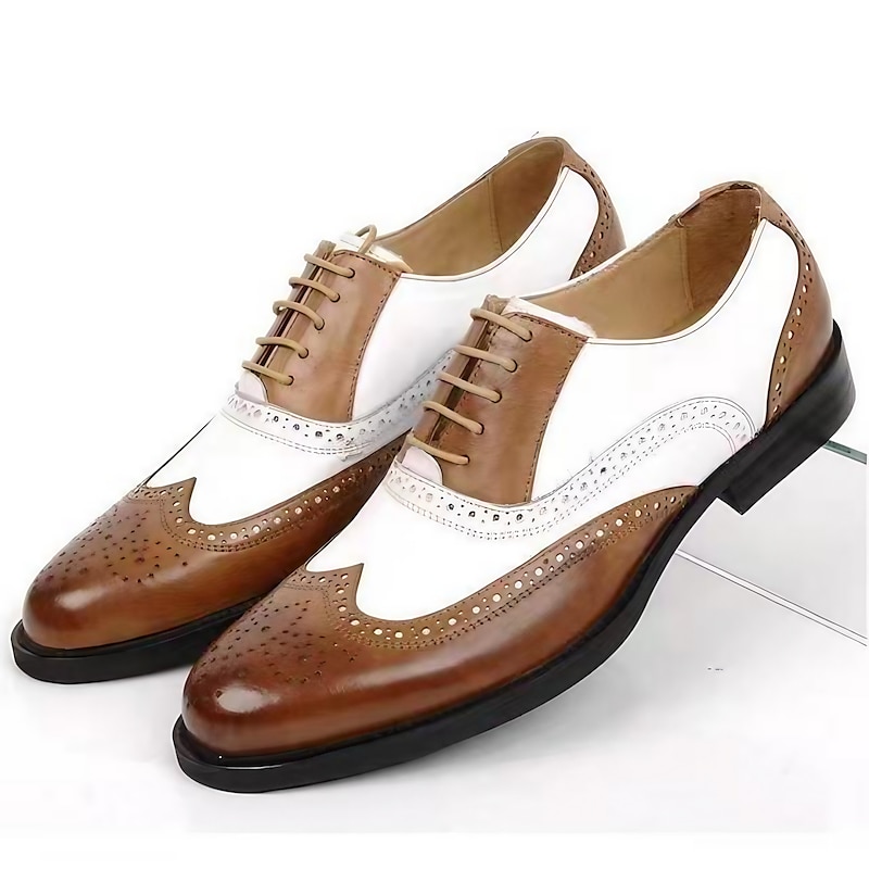 Men's Black and White Brogue Oxford Shoes with Wingtip Design, Perforated Detailing for Formal Events and Parties Weddings3