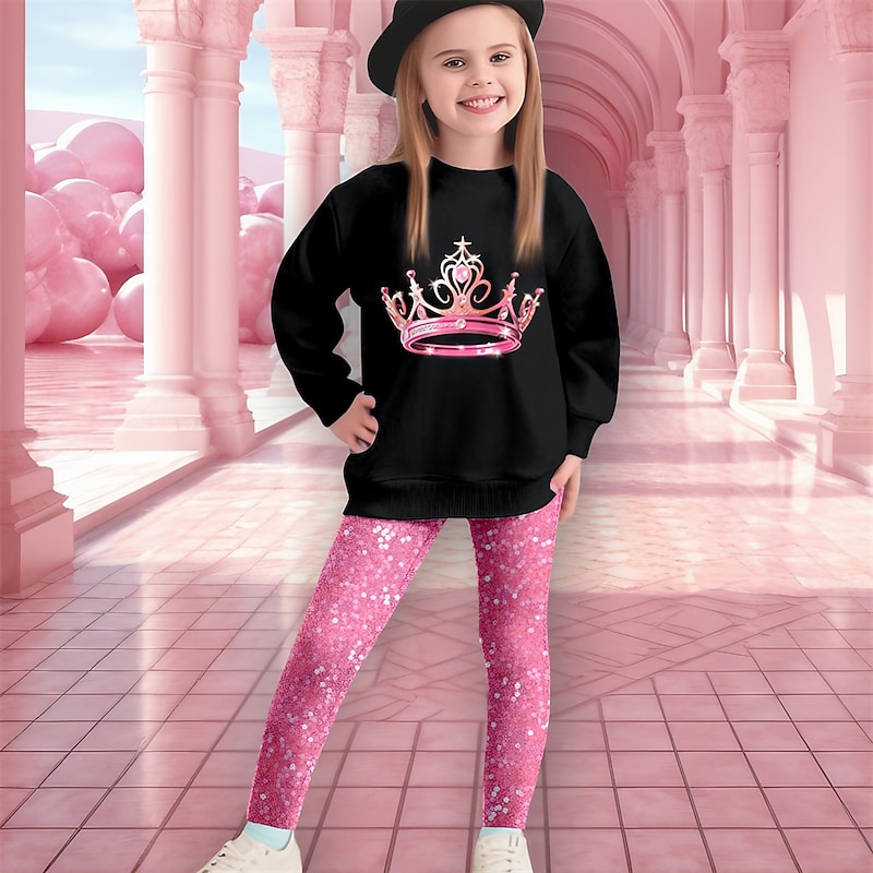 Girls' 3D Cat Sweatshirt & Legging Set Set Long Sleeve 3D Print Fall Winter Active Fashion Daily Kids 3-12 Years Crew Neck Outdoor Vacation Date Regular Fit