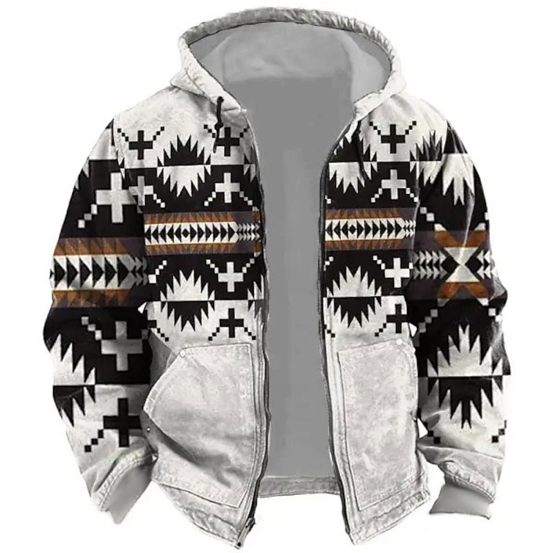 Men's Tribal Graphic Prints Hoodie Hoodies Sweatshirt Sports Classic Long Sleeve Hooded Vacation Holiday Streetwear White Blue Pocket Print Spring &  Fall Designer