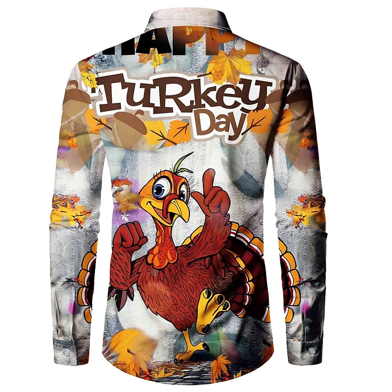 Men's Turkey Shirt Button Up Shirt Long Sleeve Artistic Abstract Outdoor Street Casual Daily Fall & Winter Turndown Buttons Print Gray2