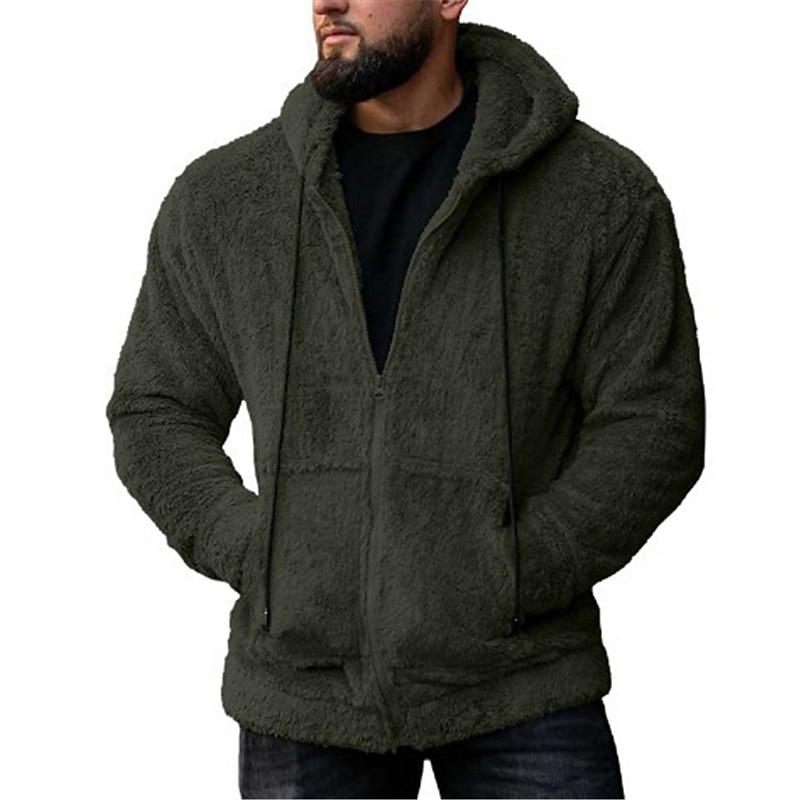 Men's Hoodie Full Zip Hoodie Hoodie Jacket Fuzzy Sherpa Black Army Green Blue Gray Hooded Plain Pocket Sports & Outdoor Daily Holiday Polyester Streetwear Cool Casual Fall & Winter Clothing Apparel2