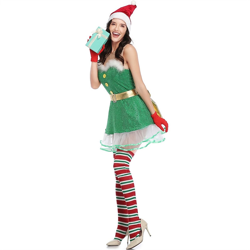 Elf Sexy Costumes Fancy Christmas Dress Cosplay Costumes Women's Christmas Cosplay Costume Adults Christmas Masquerade Christmas Party Dress Belt Hat2