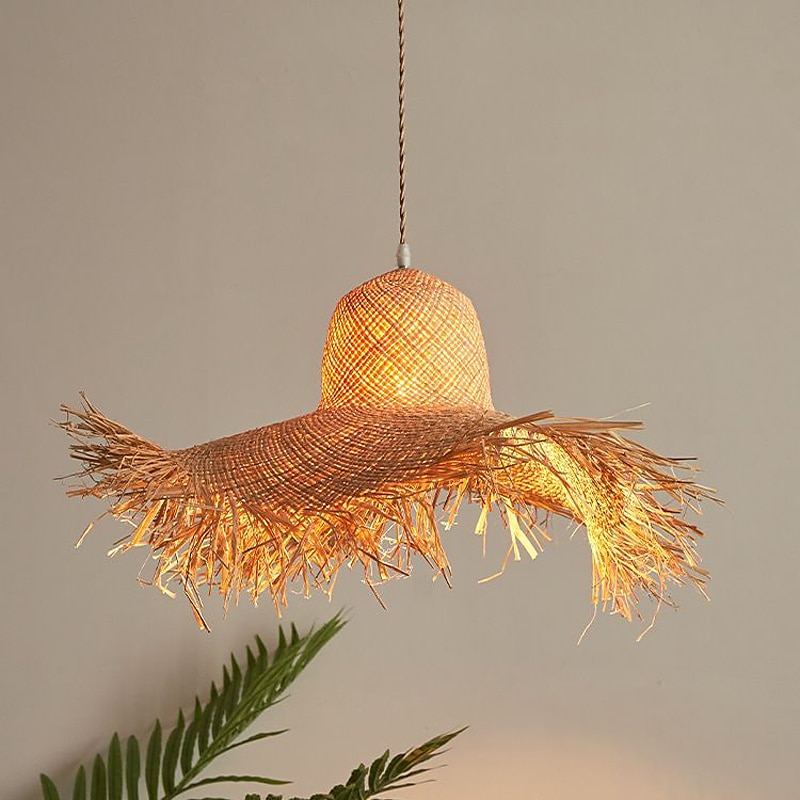 Pendant Light Rattan Lampshades Japanese Style Living Room DIY Basket Lamp Straw Hat Design Chandelier Bohemian Hand Woven Ceiling Hanging Light for Kitchen Dining Room Foyer Bedroom 110-240V - Main Image