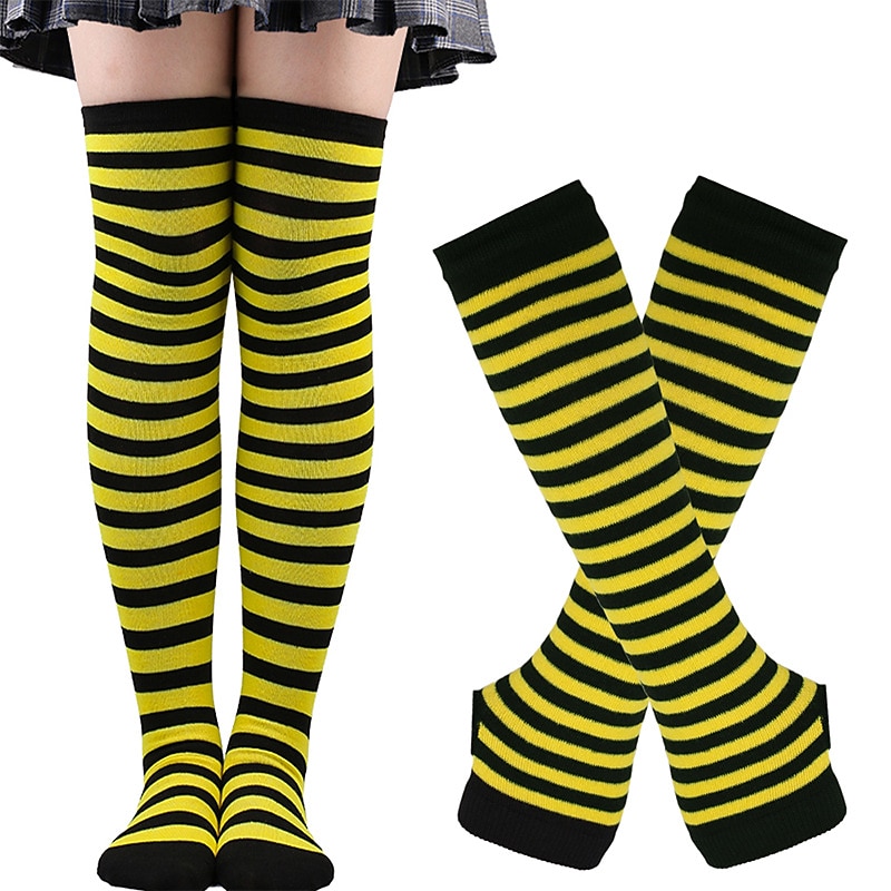2PCS Over Knee Striped Socks and Long Arm Warm Gloves Set Christmas Socks Women's Y2K Retro Xmas Accessories3