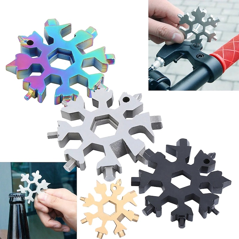 18-in-1 Snowflake Multi Tool Xmas Stainless Steel Snowflake Bottle Opener/Flat Cross Screwdriver Kit/Wrench Durable and Portable to Take Great Christmas gift2