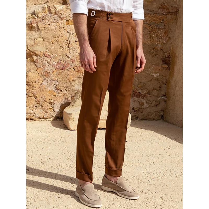 Men's Dress Pants Trousers Suit Pants Gurkha Pants Pocket Plain Comfort Breathable Outdoor Daily Going out Fashion Casual Slim Black White2