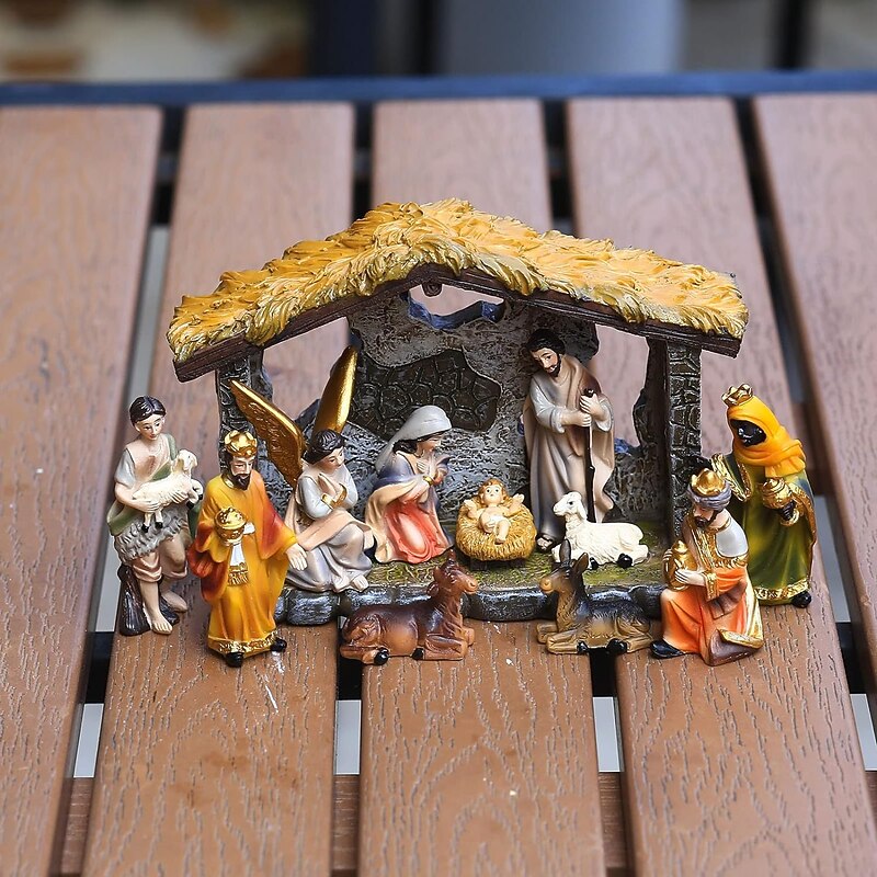 Colorful Resin Nativity Set with Creche - Christmas Nativity Scene for Indoor Holiday Decor - Family-Friendly Christmas Decorations Christmas Nativity Scene Xmas Belen Decoration2