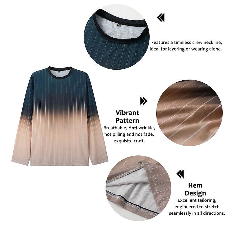Men's Color Block Striped T Shirt Graphic Tee Long Sleeve T shirt 3D Print Crew Neck Shirt Designer Retro Vintage Outdoor Vacation Daily Pink Blue Purple Spring & Summer Clothing Apparel S M L XL 2XL2
