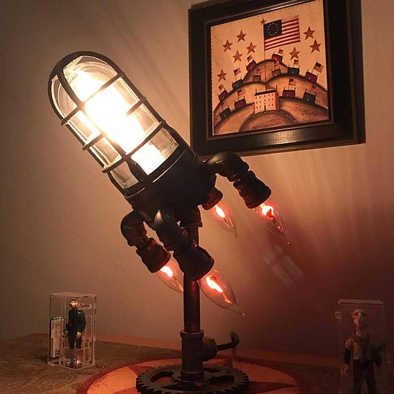 Rocket Lamp Hand Crafted Decorative Lamp Adjustable Brightness Steampunk Rocket Lamp Party Decoration 24cm 9.5inch