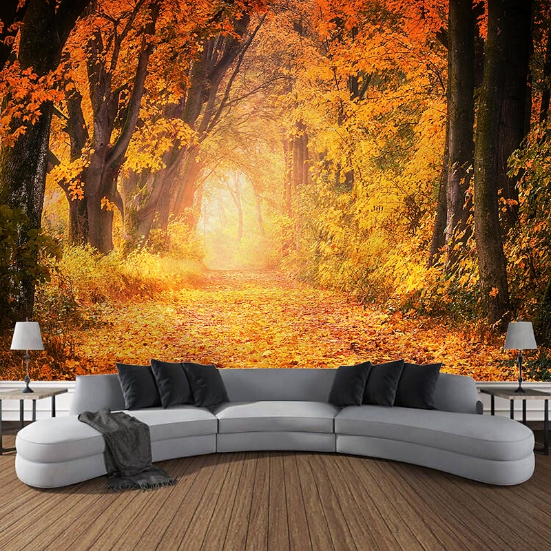 Autumn Forest Scenery Tapestry Wall Art Large Tapestry Wall Decoration Photography Background Blanket Curtain Home Bedroom Living Room Decoration2