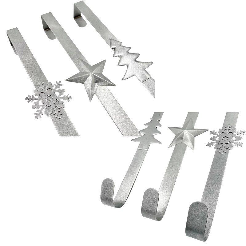 Christmas Wreath Hanger Over The Door Metal Wreath Hook Star Christmas Tree Snowflake Hook for Xmas Party Decor Door Wall Home Office, Silver