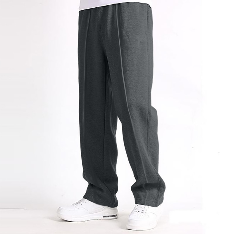 Men's Fleece Pants Sweatpants Joggers Wide Leg Sweatpants Trousers Pocket Elastic Waist Plain Comfort Breathable Outdoor Daily Going out Casual Big and Tall Black Light Grey3