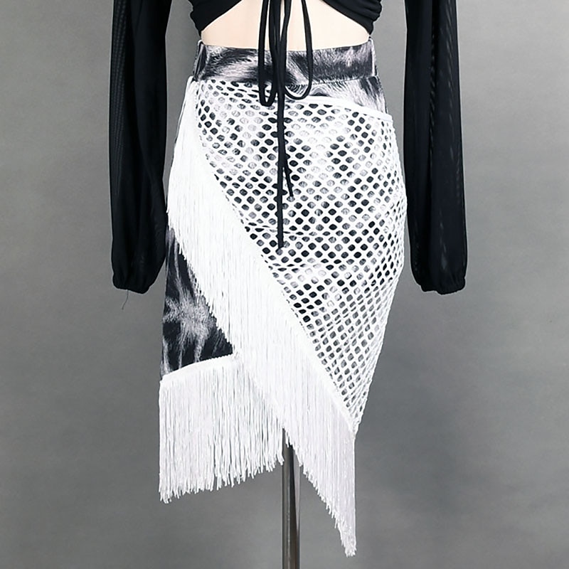 Latin Dance Skirts Leopard Print Tassel Splicing Women's Performance Training High Spandex4