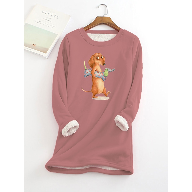 Women's Fleece Lined Pullover Sweatshirt Pajamas Dog Warm Funny Fuzzy Long Sleeve Round Neck Crewneck Long Tops Casual Sports Black Yellow Pink Red Blue Fall & Winter3