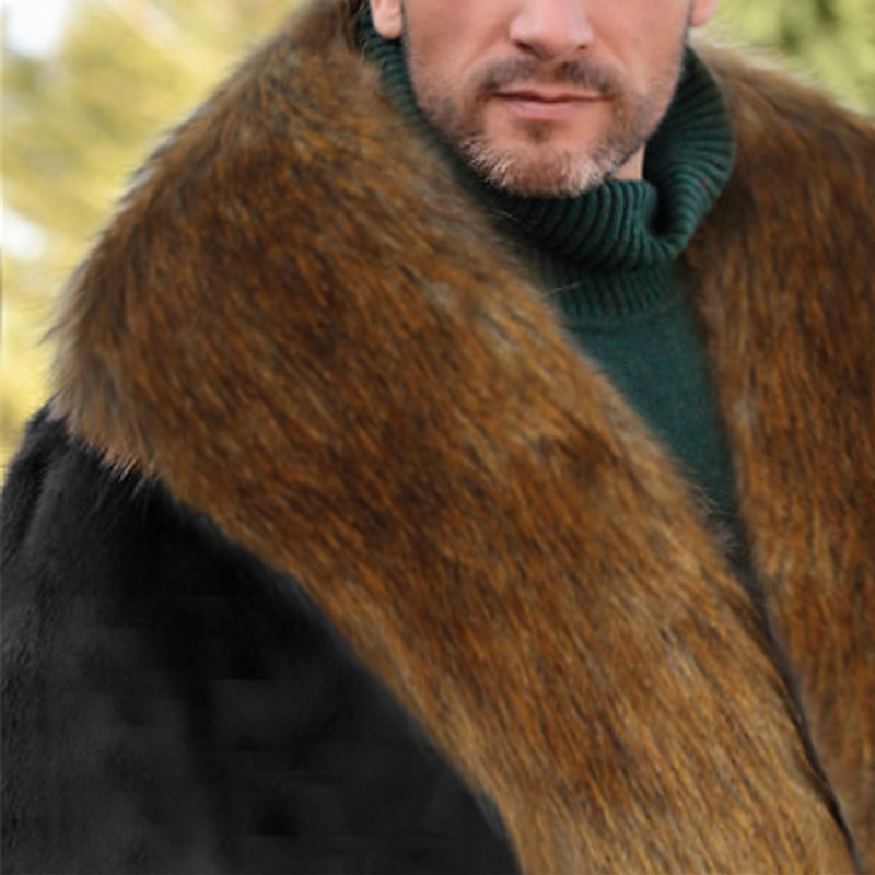 Men's Winter Coat Winter Jacket Faux Fur Coat Outdoor Daily Wear Warm Fall Winter Color Block Fashion Streetwear Lapel Regular Black Jacket4