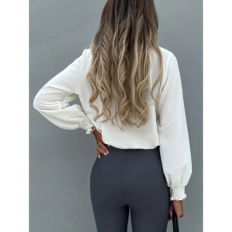 Shirt Blouse Women's Black White Pink Solid / Plain Color Puff Sleeve Daily Fashion High Neck Regular Fit S4