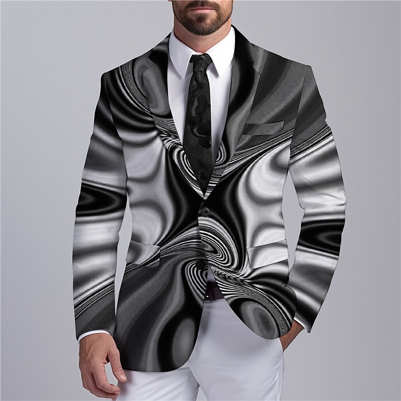 Men's Optical Illusion Long Sleeve Turndown Business Abstract Work Wear to work Going out Buttons Print Multi Pocket3