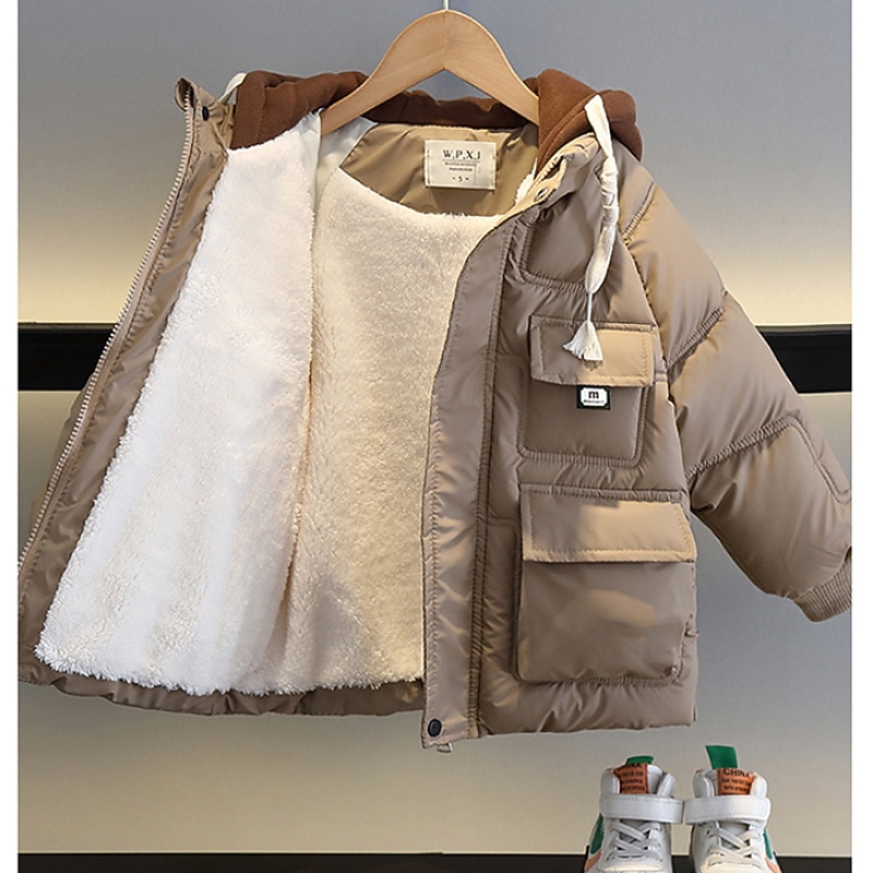 Kids Boys Fleece Jacket Hoodie Jacket Outerwear Kids Puffer Jacket Letter Long Sleeve Zipper Coat Outdoor Cotton Adorable Daily Black khaki Spring Fall 7-13 Years3