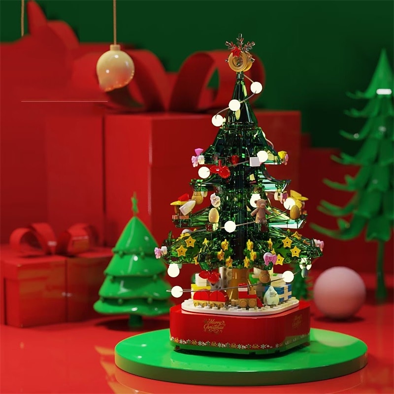 Festival Tree Building Blocks Rotating Lights Music Creative Decorations Children's Puzzle Assembly Festival Gifts4