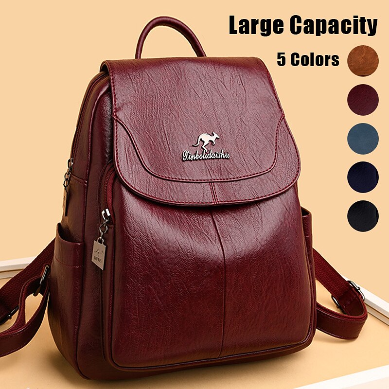 Women's Vintage Faux Leather Backpack Purse with Flap Cover – Large Capacity Anti-Theft Shoulder Bag for Work, Travel, or Daily Use - Main Image