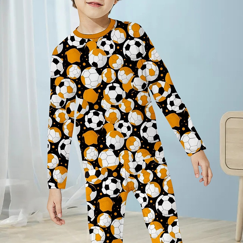 Boys 3D Santa Claus Football Christmas Pajamas Christmas Sets Pajama Sets Long Sleeve 3D Print Fall Winter Active Cool Daily Kids 3-12 Years Crew Neck Home Causal Indoor Regular Fit3