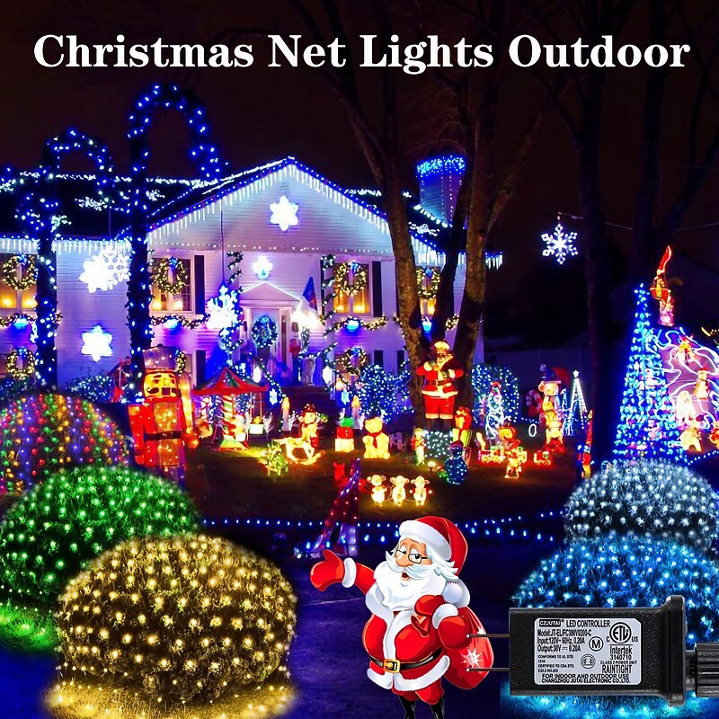 Christmas Decorative Net Light Low Voltage Plug-in DC31V Safe Low Voltage Indoor and Outdoor Christmas Halloween Wedding Decoration 1.5 * 1.5M-96Led/3 * 2M-192Led/6 * 4M-672Led