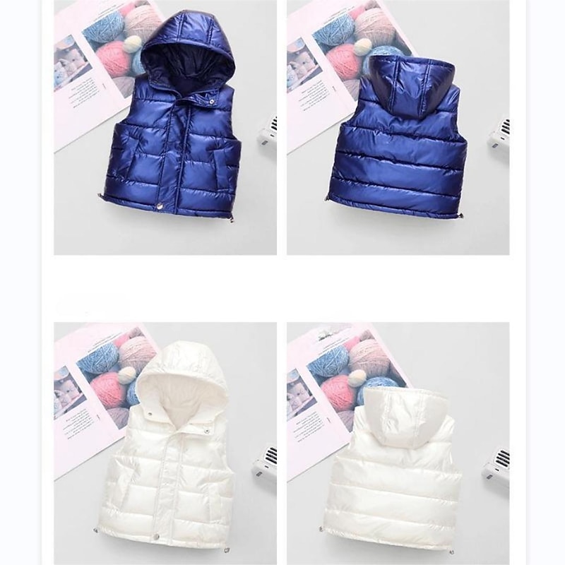 Kids Unisex Vest Coat Sleeveless Silver off white Black Kids Puffer Jacket Solid Color Zipper Spring Fall Cool School 7-13 Years2