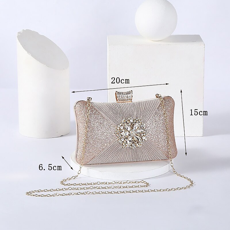 Women's Elegant Gold Rhinestone Clutch Bag with Chain Strap – Sparkling Evening Handbag for Weddings and Formal Events3