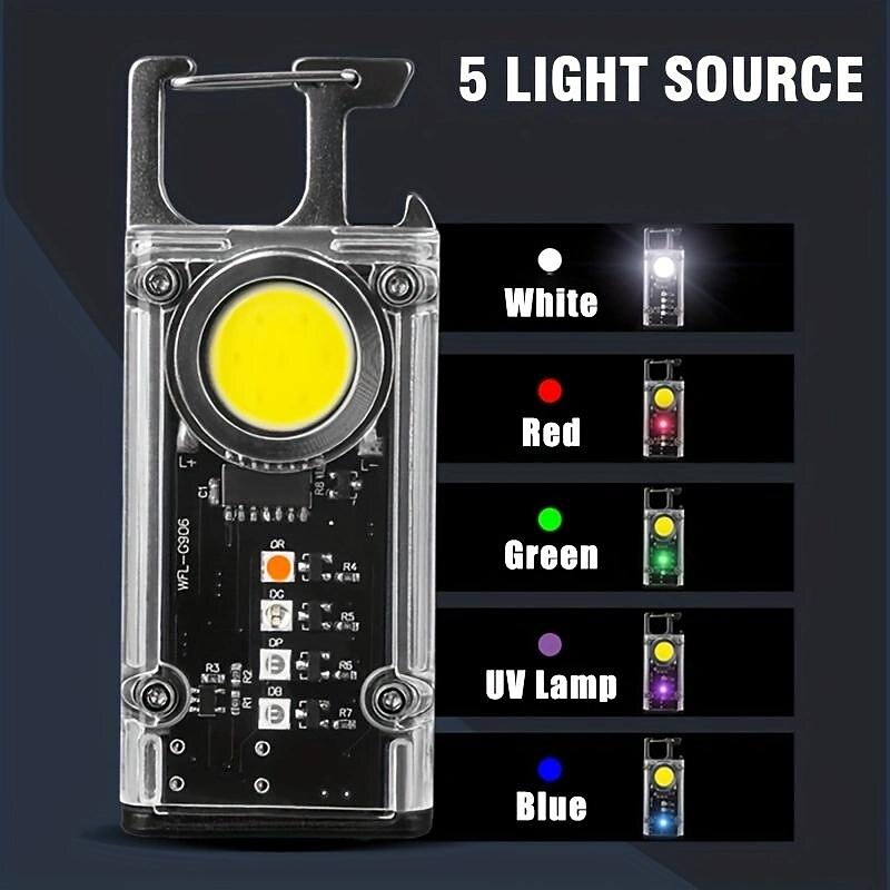 Multifunctional Keychain Light with Hook - USB Rechargeable Mini Flashlight & Work Ligh UV Black Light for Home,Outdoor, Camping, Running and Fishing 1/2pcs4