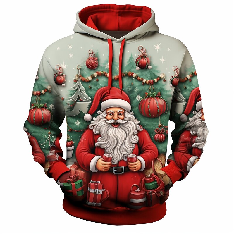 Christmas Men's Christmas Scene 3D Hoodies Santa'S Highway Graphic Fashion Daily Basic 3D Print Pullover Sports Outdoor Holiday Vacation Hoodies Beige Hooded Front Pocket Spring & Claus White Cotton3