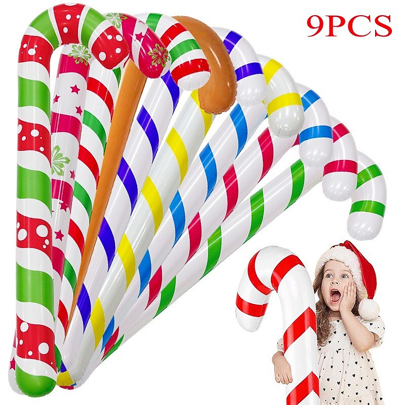 9PCS Inflatable Christmas Peppermint Candy Cane, Inflatable Cane, Ring Toy Christmas Entertainment Interactive Party Inflatable Toy