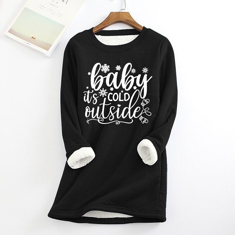 Women's Fleece Lined Pullover Sweatshirt Pajamas Letter Warm Fuzzy Long Sleeve Round Neck Crewneck Long Tops Casual Sports Black Yellow Pink Red Blue Fall & Winter3