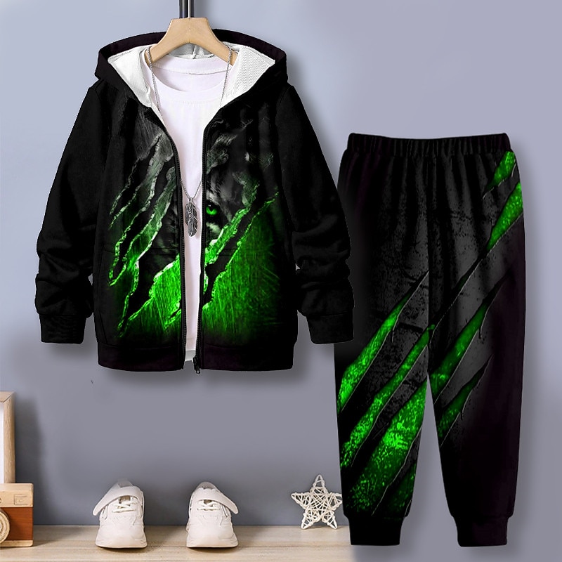 Boys 3D Tiger Hoodie & Sweatpants Set Set Long Sleeve 3D Printing Fall Winter Active Fashion Cool Kids 3-12 Years Outdoor Vacation Street Regular Fit3