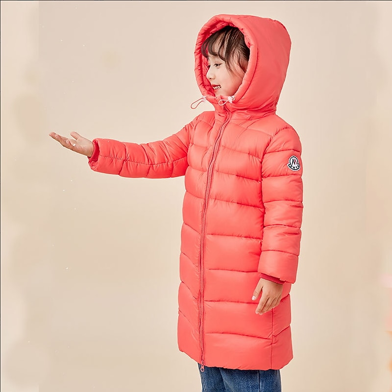 Kids Girls' Down Coat Kids Puffer Jacket Active Zipper School Coat Outerwear 3-12 Years Winter Light Blue Watermelon Red off white4