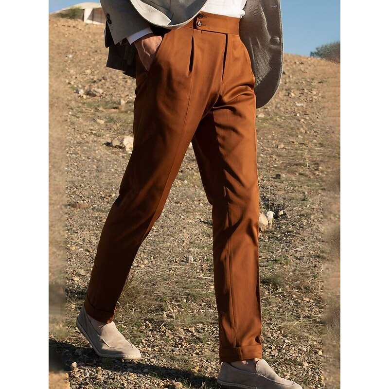 Men's Dress Pants Trousers Suit Pants Gurkha Pants Pocket Plain Comfort Breathable Outdoor Daily Going out Fashion Casual Slim Black White