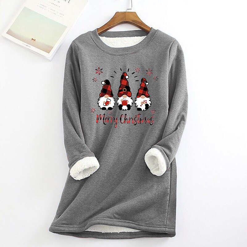 Women's Fleece Lined Pullover Sweatshirt Pajamas Gnome Warm Fuzzy Long Sleeve Round Neck Crewneck Long Tops Christmas Casual Sports Black Pink Dark Pink Blue Gray Fall & Winter3